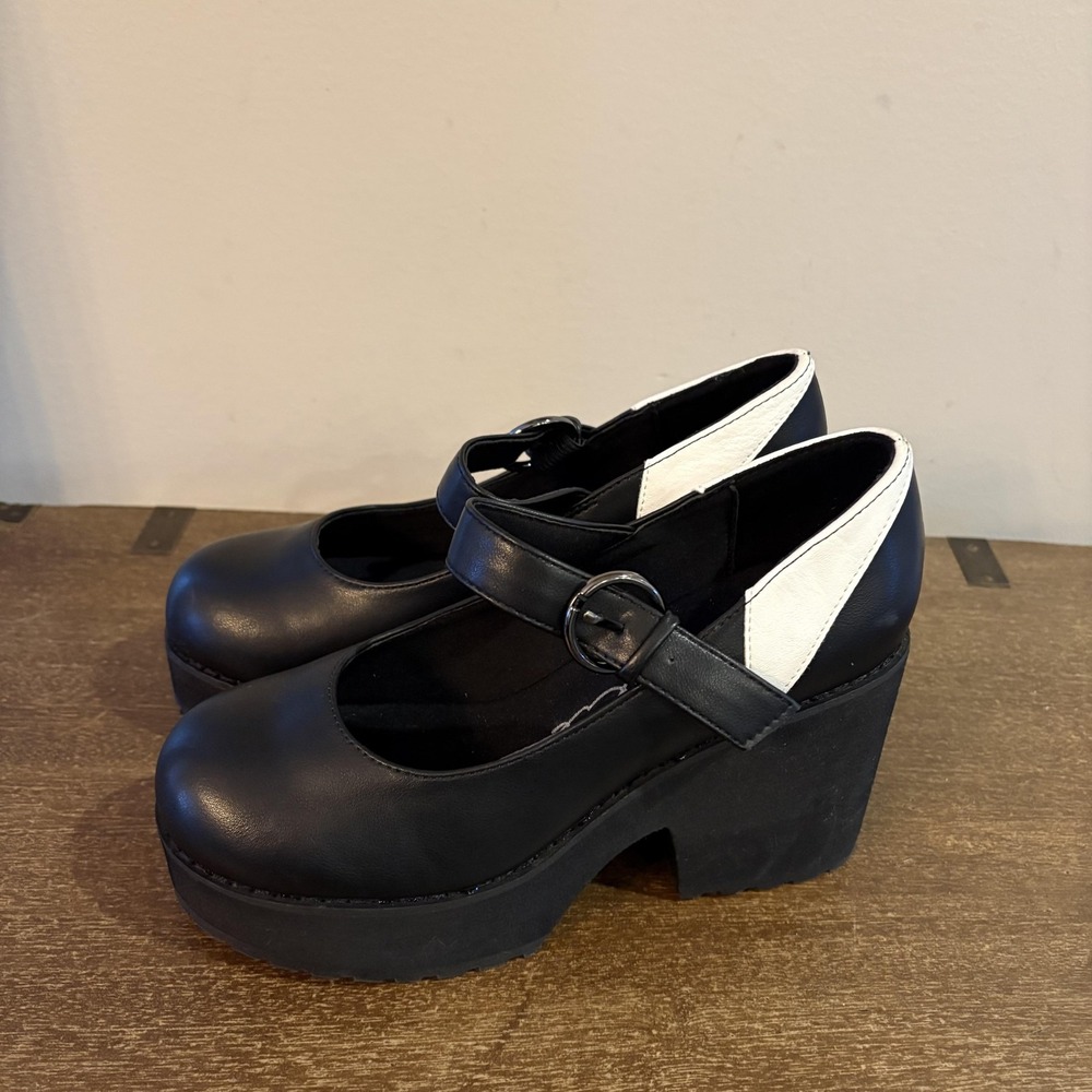 Ellie Shoes Womens Size 6 Black Platform Mary Jane High Block Heel Buckle